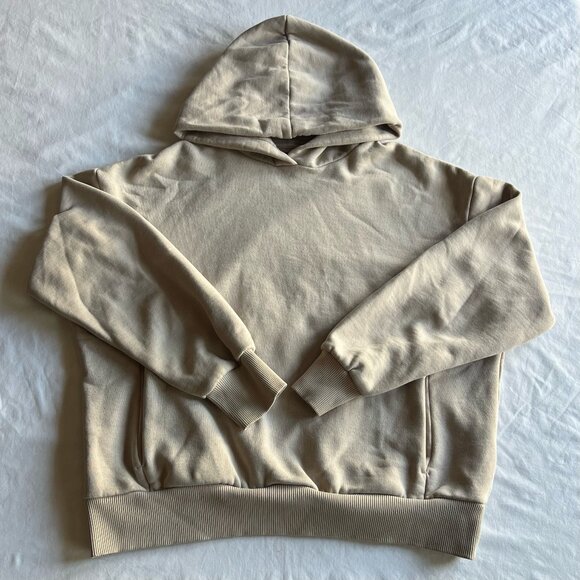 Oak + Fort Women's X-Small Tan Pullover Stringless Hooded Sweatshirt w/ Pockets - Picture 1 of 3